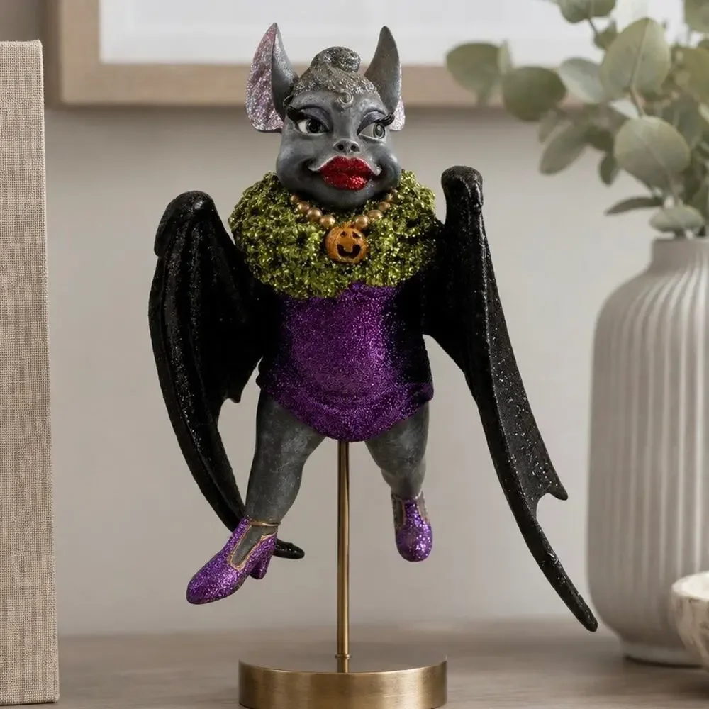 December Diamonds Vanessa Bat Ornament 2003 Gothic Halloween Repaired Wing VTG
